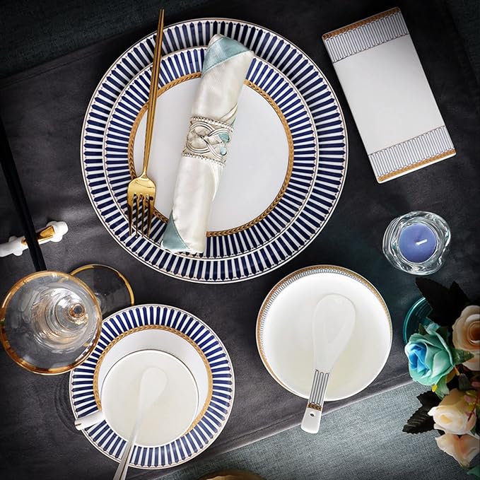 20 Piece Bone China Dinnerware Porcelain Dinnerware Set Lightweight Plate and Bowl Set for 2 Dinner Set Tableware Set Best for Kitchen Indoor Outdoor Party Microwave Safe