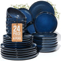 24 Pieces Dinnerware Set for 6 with Pasta Bowls Complete Ceramic Dish Set Stackable &amp Glossy Stoneware Plate and Bowl Set for Effortless Everyday Hosting Starry Blue