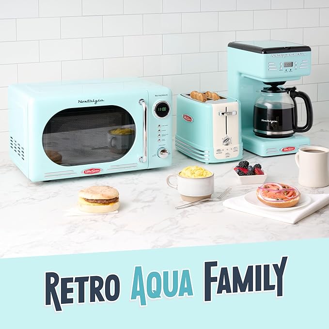 Nostalgia New and Improved Wide 2-Slice Toaster Perfect For Bread English Muffins Bagels 5 Browning Levels With Crumb Tray &amp Cord Storage Aqua