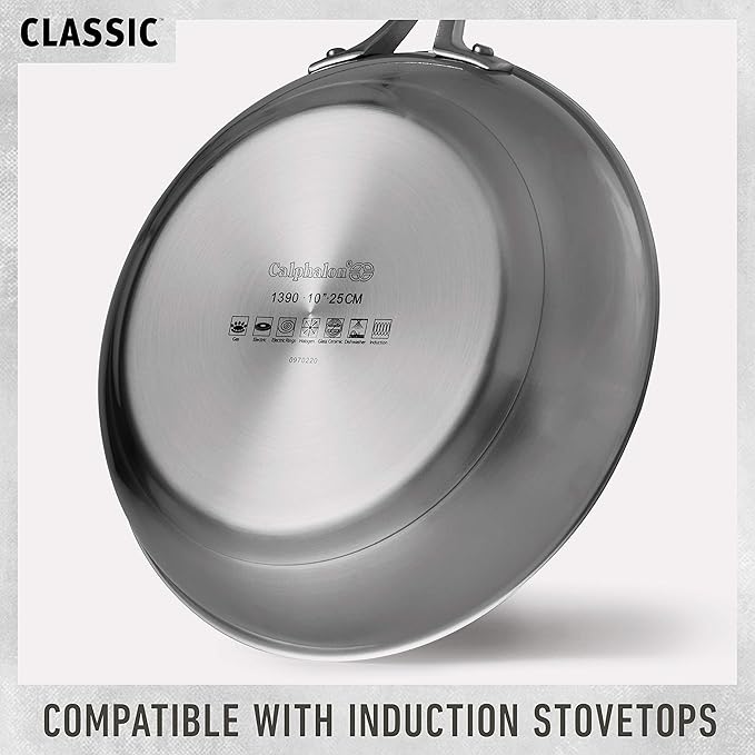 Calphalon Classic Stainless Steel Cookware Set 10-Piece Impact-Bonded Aluminum Base Stay-Cool Handles Oven Safe 450F Silver