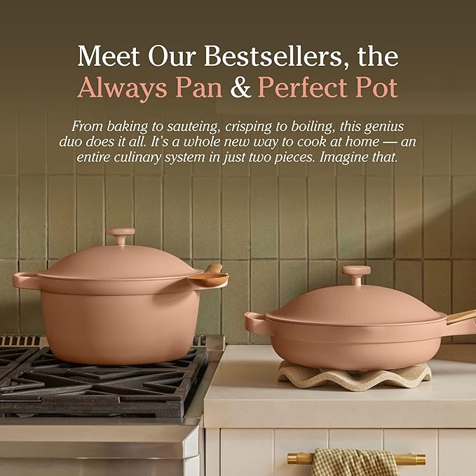 Our Place Cookware Duo | 7-Piece Ceramic Cookware Set with 10.5 Always Pan 2.0 5.5 Qt Perfect Pot &amp Strainer Basket | Induction &amp Oven Safe up to 450°F | Nonstick Non-Toxic Cookware | Spice