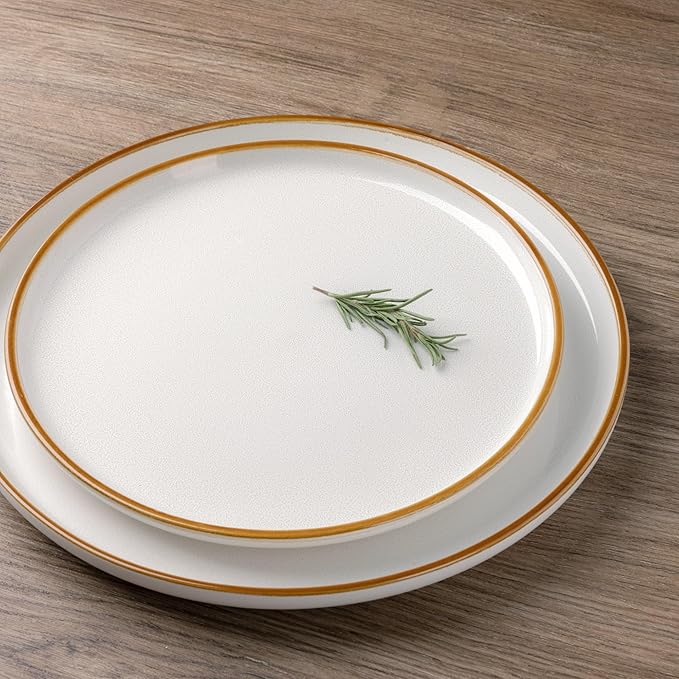 GBHOME Ceramic Dinnerware Sets for 4 12 Pieces Stoneware Plates and Bowls Sets Scratch Resistant Dishes Dishwasher &amp Microwave Safe Reactive Glaze-White