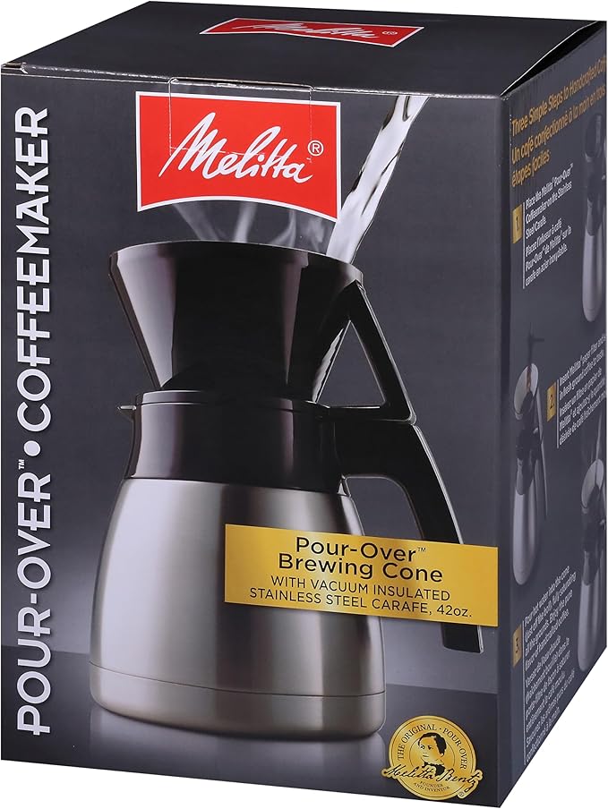 Melitta Pour-Over Coffee Brewer &amp Stainless Steel Carafe Set with Coffee Filters 42 Ounce Set