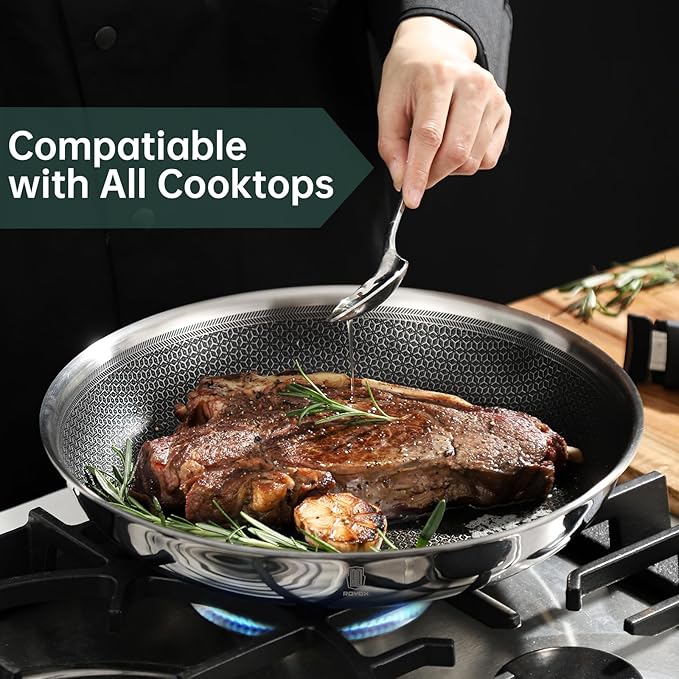 ROYDX New Model Hybrid Nonstick Cookware Set 19-Piece Stainless Steel Pots and Pans Set with Removable Handles Save SpaceDishwasher and Oven Safe Induction Ready Compatible with All Cooktops