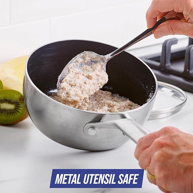 Blue Diamond 11 Piece Cookware Set Stainless Steel Tri-Ply Induction Compatible Diamond Infused Ceramic Nonstick PFOA and PFAS Free Dishwasher Safe Metal Utensil Safe Scratch Resistant Silver