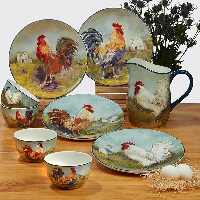 Certified International Rooster Meadow 16 Piece Dinnerware Set Service for 4