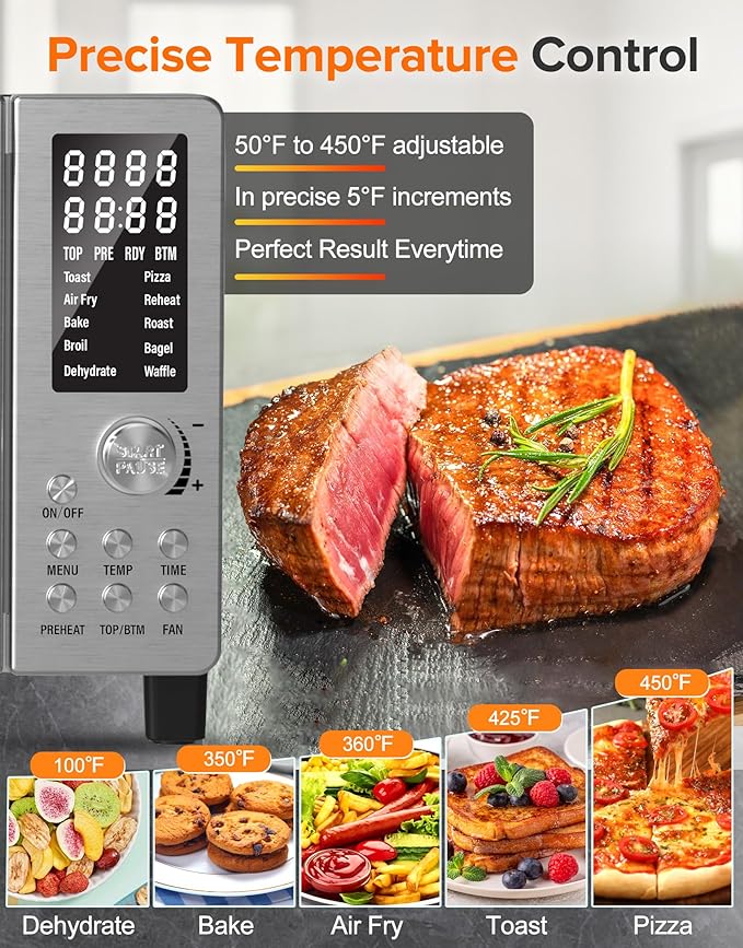Nuwave Bravo Pro Smart 21QT Toaster Oven Air Fryer Combo Convection Oven Countertop 10 functions all in 1 with even &amp quick crisp technology 50-450°F 1800W Stainless Steel