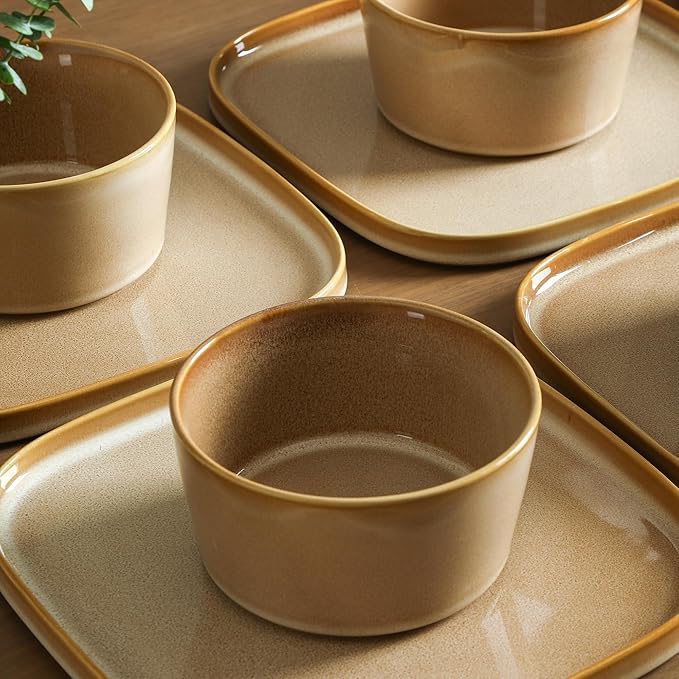 Stone Lain Cairo 24-Piece Dinnerware Set Stoneware Plates and Bowls Set Microwave and Dishwasher Safe Includes Dinner and Salad Plates Cereal Bowls Dishes for 8 Sand
