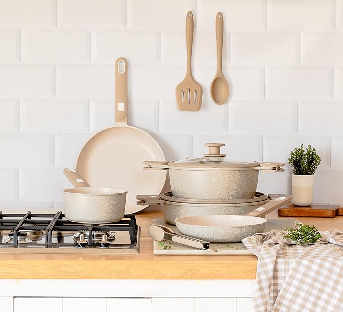 MONIX Denmark | 10 Piece Cookware Set Cast Aluminium with Non-Stick Suitable for All Types of Cookers Including Induction