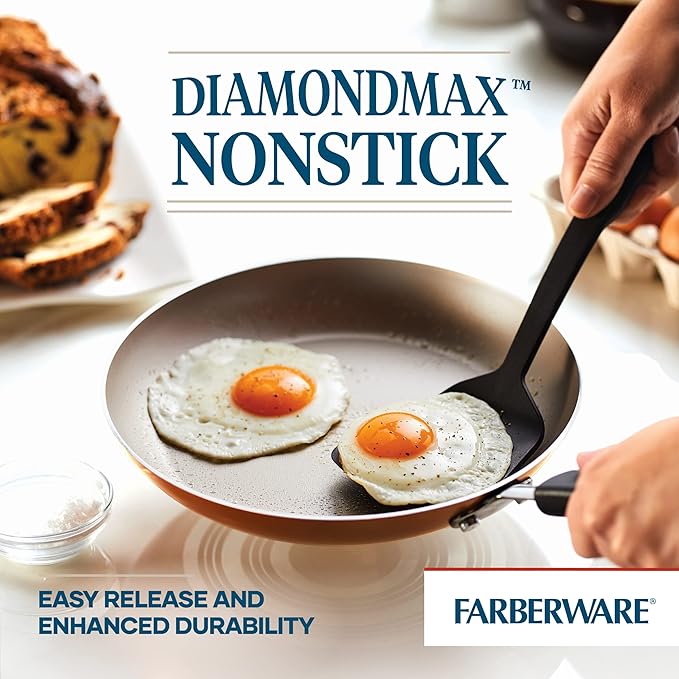 Farberware Cookstart DiamondMax Nonstick Cookware/Pots and Pans Set Dishwasher Safe Includes Baking Pan and Cooking Tools 15 Piece - Copper