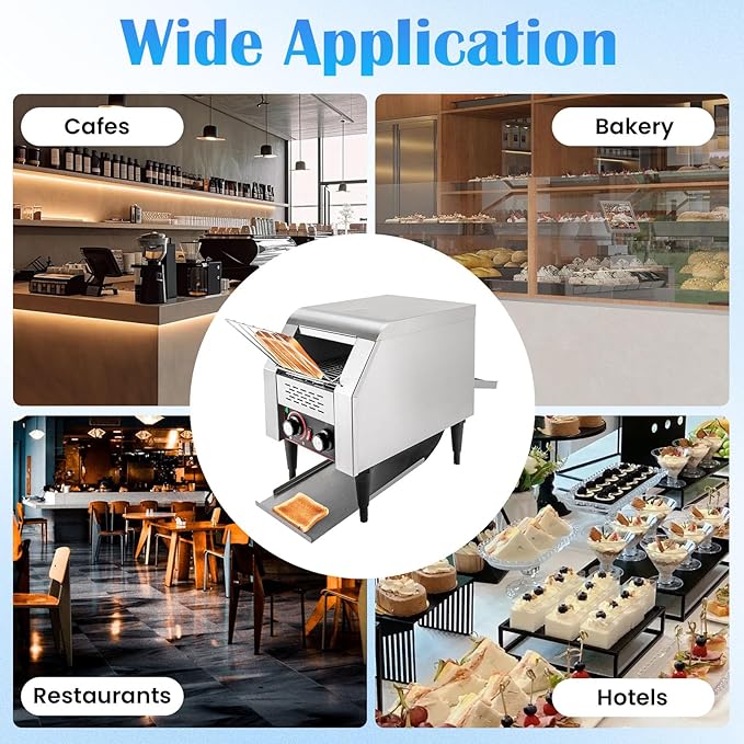 150/450 Slices/Hour Commercial Conveyor Toaster Stainless Steel Heavy Duty Industrial Bread Baking Machine w/ 3 Ring Heating Tubes for Baking Sliced Bread Toast (1300W(TT-150))