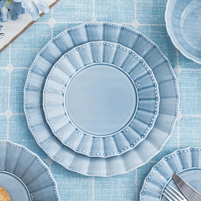 HOMBENE Dinnerware sets 16 Piece plates and bowls sets for 4 Ceramic dish set Porcelain dish set Farmhouse premium kitchen decor Microwavable safe Celestial Blue