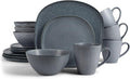 Elanze Designs 16-Piece Modern Luxury Chic Smooth Vintage Handmade Shape Matte Finish Ceramic Stoneware Square Plate Mug &amp Bowl Kitchen Dinnerware 16 Piece Set - Service for 4 Slate Grey