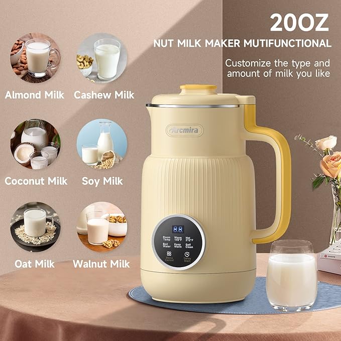 𝟲 𝗶𝗻 𝟭 Nut Milk Maker 20 oz(600ml) Homemade Almond Oat Soy Coconut Plant Based and Non Dairy Beverages Milk Blender Machine with Delay Start Keep Warm Boil Water Self Cleaning
