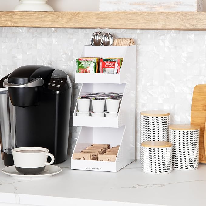 Mind Reader Coffee Tea Utensil and Condiment Station Countertop Organizer Coffee Bar Kitchen 6 L x 9 W x 16 H White (Pack of 2)