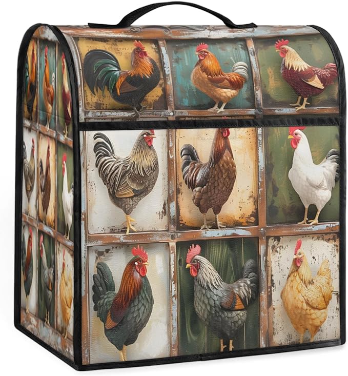 cfpolar Kitchen Aid Mixer Cover Compatible with 6-8 Quarts Animal Cock Retro Stand Mixer Cover Kitchen Aid Mixers Accessories Appliance Organizer Bag Dust Covers with Zipper Pocket
