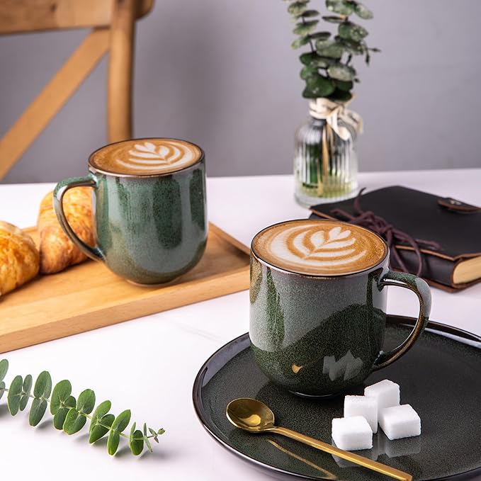 Ceramic Dinnerware Sets of 6Plates and Bowls SetsHandmade Reactive Glaze Dishes SetChip Resistant and Scratch Resistant | Oven&ampDishwasher &amp Microwave SafeService for 6-Green (30PCS)