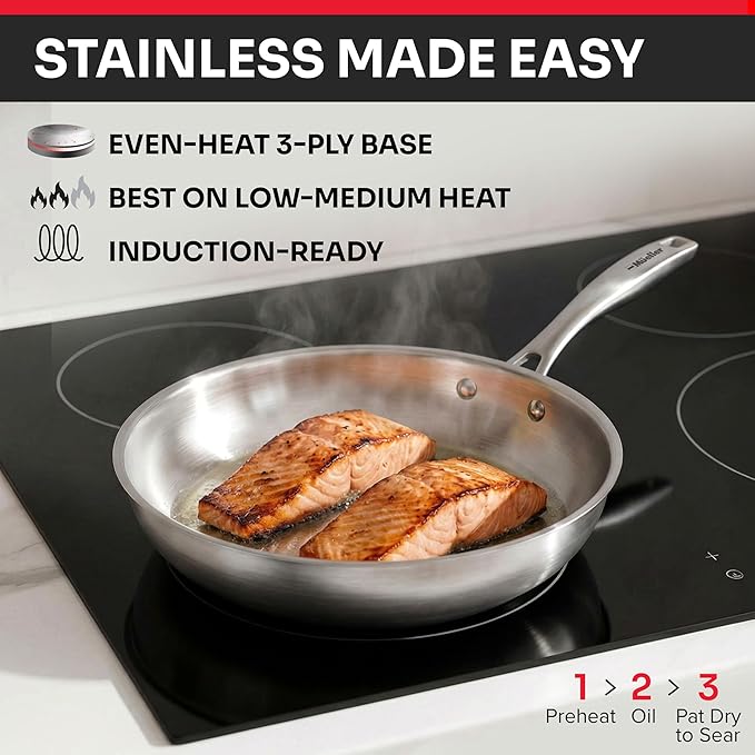 Mueller 17-Piece Stainless Steel Pots and Pans Set – Tri-Ply Ultra-Clad Pro Cookware Set Induction Ready Oven Safe Even-Heat Aluminum Core Includes Skillets Saucepans Dutch Oven Stockpot