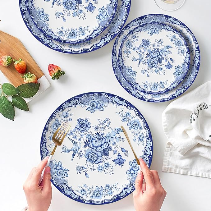 Bone China Dinnerware Sets Service for 6Delicate afternoon tea Dinnerware SetSteak Dinner Plates Dish Set Includes coffee cupIntegrates the natureHand drawn flowers birds and flowers