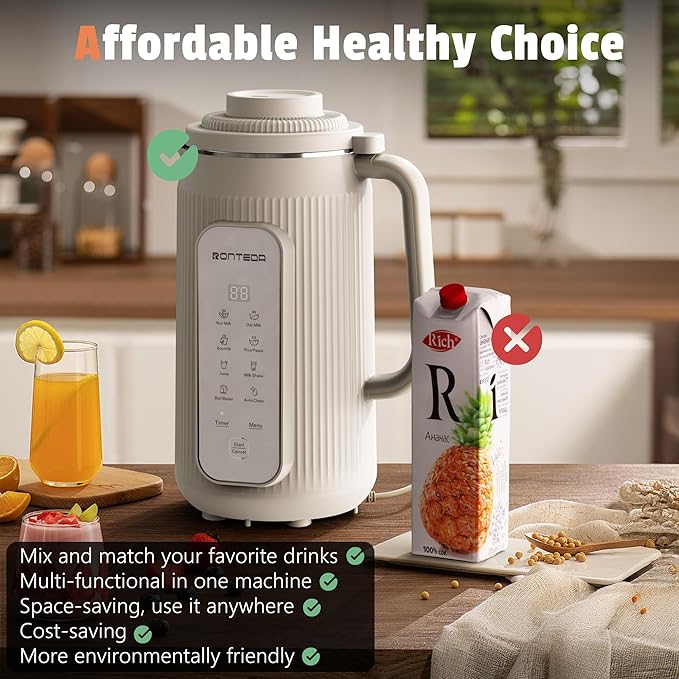 8 in 1 Automatic Nut Milk Maker - 20oz Soy Milk Maker for Homemade Nut MilkOat MilkSoymilkAlmond MilkPlant Based MilkRice PasteJuiceMilk ShakeBoil Water with Auto-Clean &amp Timer