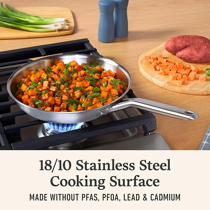 Calphalon Brushed 3-Ply Stainless Steel Cookware w/Turbo Heat Tech 10 Fry Pan Induction Oven Safe 450F Brushed Stainless Silver