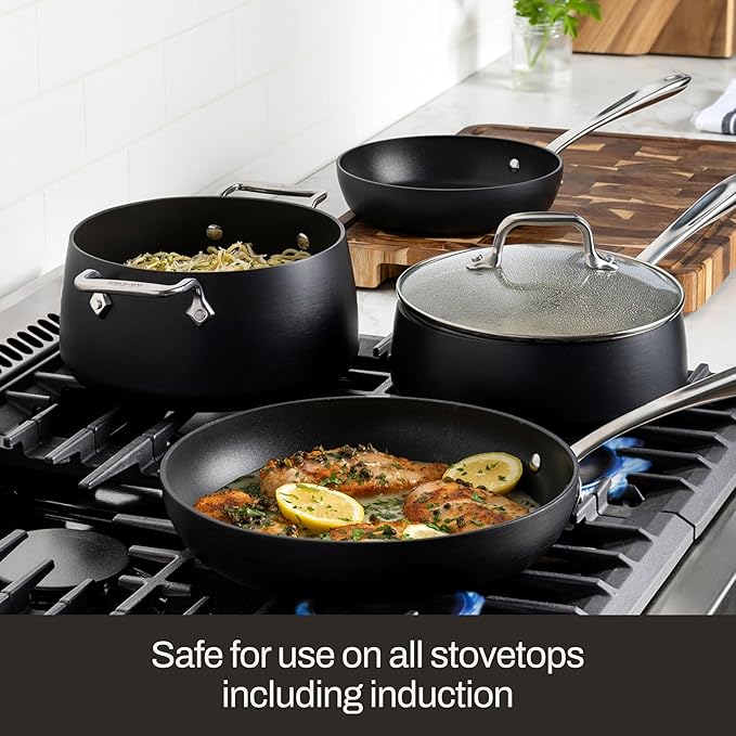 All-Clad Hard Anodized Expert Nonstick Cookware Set -7 Piece Pots and Pans Set Induction OvenSafe 500F - Includes Frying Pans Saucepan Sauté-Pan Stockpot Professional Cookware - Black