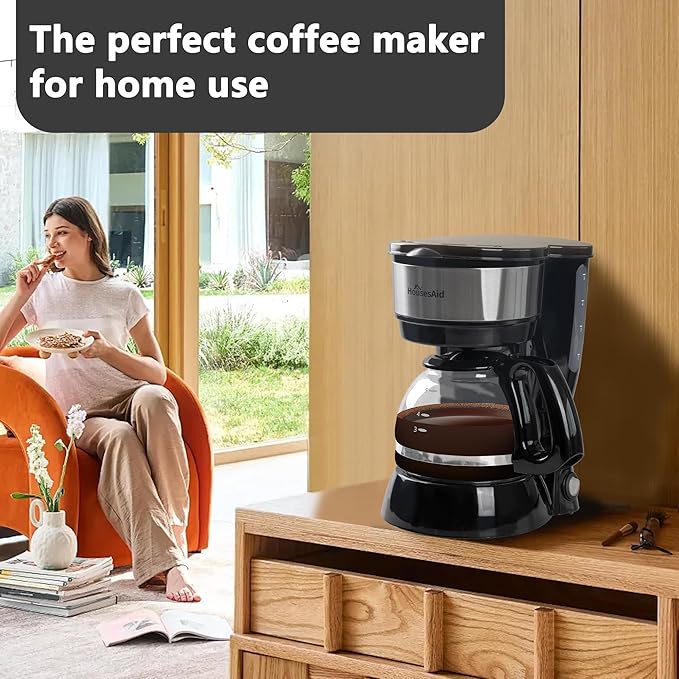 5 Cup Coffee Maker Compact Small Coffee Machine for 1-2 People 0.75L Glass Carafe 2-Hour Auto Shut-Off 650W Fast Brew Space Saving for Apartment Dorm &amp Office