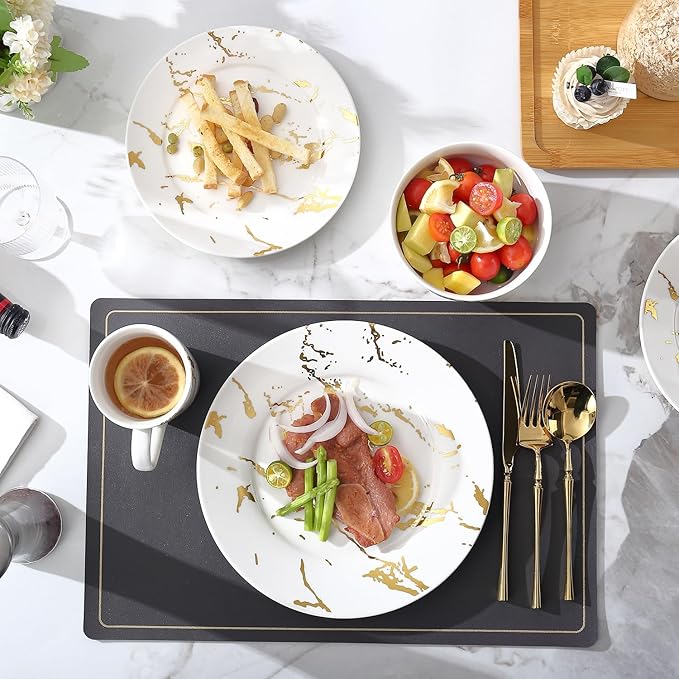 Modern Porcelain 16 Piece White Dinnerware SetPlates and Bowls SetsGold Dish Set for 4White Dinnerware SetDinner Sets with Dinner Plates.