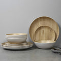 Melamine Dinnerware Set - 12pcs dinnerware set Indoor and Outdoor use Bamboo Pattern Dishes Dinnerware Set for 4Dishwasher Safe (Wood Grain)