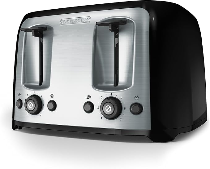 BLACK+DECKER 4-Slice Toaster Extra Wide Slots 7 Shade Settings 1400 Watts Frozen and Bagel Buttons Toast Shade Selector Extra Lift