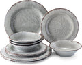 LEHAHA Farmhouse Melamine Dishes Dinnerware Set 12 Piece Rustic Plates and Bowls Great for Picnic Camping Service for 4 Reusable and Dishwasher Safe Indoor and Outdoor Use