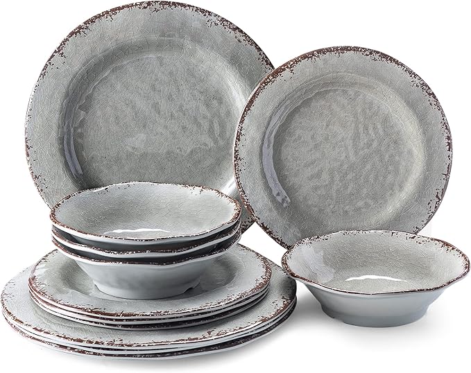 LEHAHA 9 inch Gray Melamine Plate 6 Piece Set Farmhouse Salad/Dessert Plates Break and Stain-resistant Dishes Set Great for Dining Party Ideal for Salad Dessert and Cakes