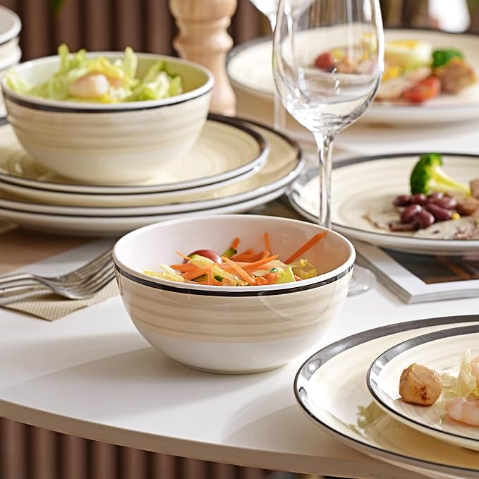 Melamine Dinnerware Set for 4 12Pcs Dinnerware Sets Lightweight Plates And Bowls Sets Morden Dishes Sets for Indoor and Outdoor Use Dishwasher Safe BPA Free(Off White)