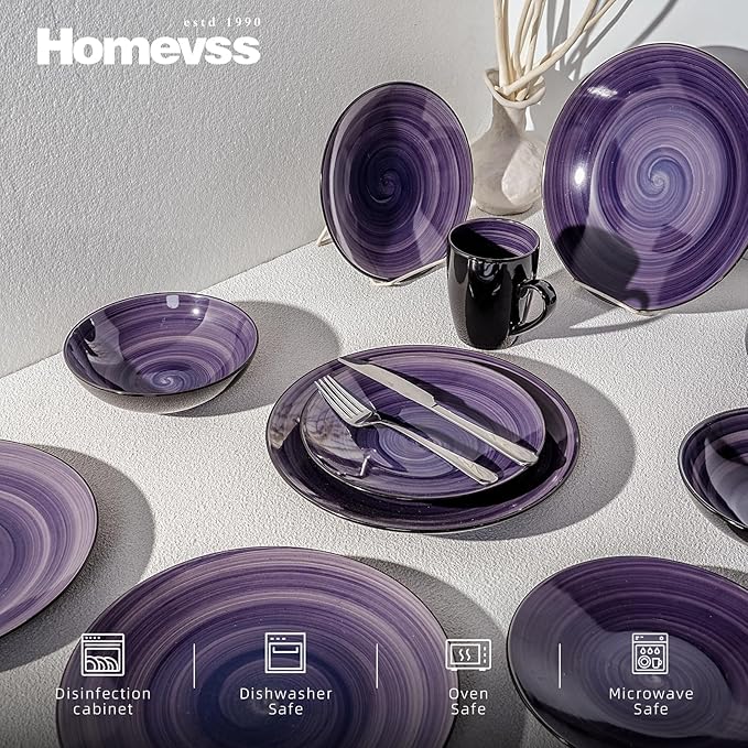 Stoneware Sonoma 56pc Dinnerware Set Black + Speckled Spin Wash Purple