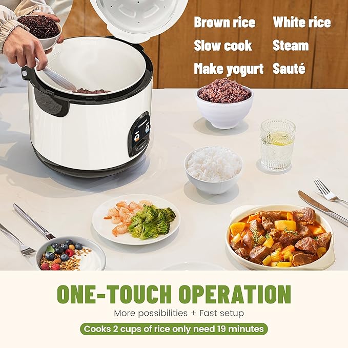 Electric Rice Cooker with One Touch for Asian Japanese Sushi Rice 10-cup Uncooked/20-cup Cooked Fast&ampConvenient Cooker with Steamer Stainless Steel Housing and Auto Warmer White