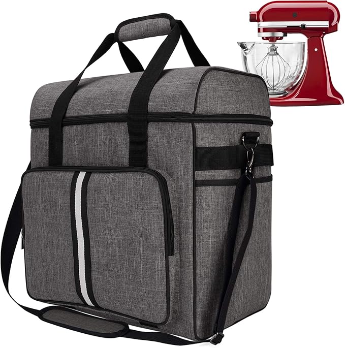 BAGLHER Heavy Duty Kitchen Mixer Cover for 6-8 Quart Stand Mixers 2-in-1 Shoulder &amp Hand Carrying Case with Accessory Pockets (15”x10.5”x17” Grey)