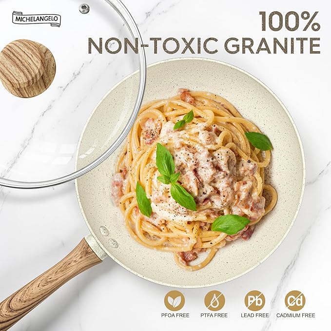 MICHELANGELO Stackable Pots and Pans Set 10 Piece 10 Inch Frying Pan with Nonstick Granite Coatings