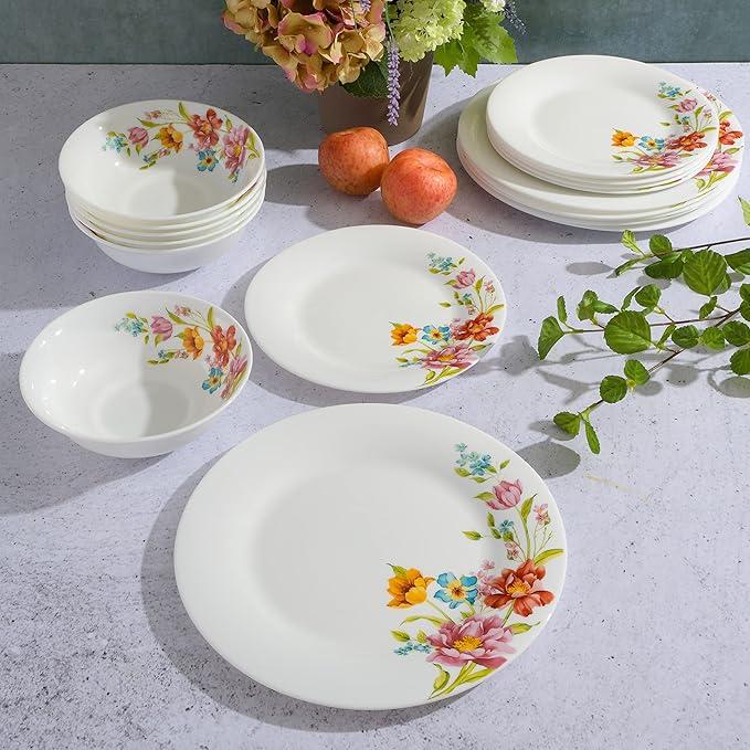 Gibson Home Ultra Break and Chip Resistant 18-Piece Round Dinnerware Set Service for 6 – Red Floral Plates and Bowls Microwave &amp Dishwasher Safe
