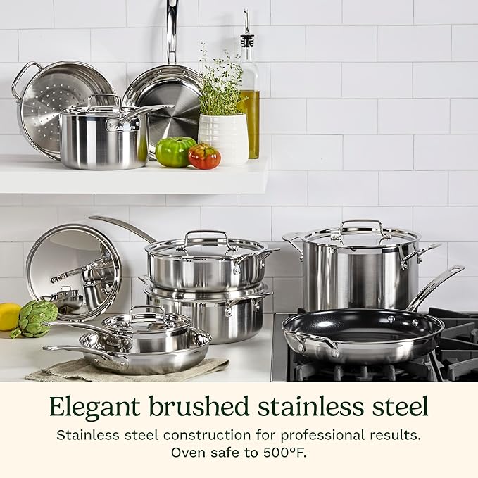 Cuisinart 15 Piece Cookware Set MultiClad Pro Triple Ply Silver MCP-15N