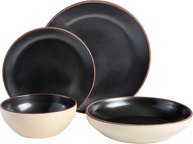 Gibson Elite Contempo Classic Double Bowl Dinnerware Set Service for 4 (16pcs) Black