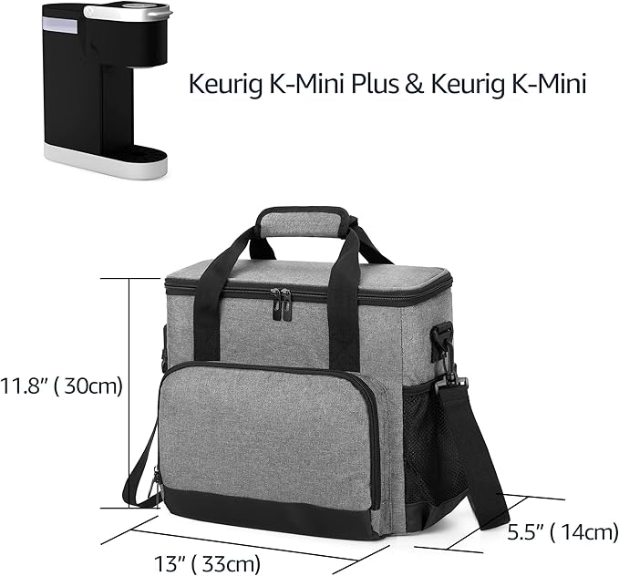 CURMIO Coffee Maker Carrying Bag &amp Coffee Maker Dust Cover Compatible with Keurig K-Mini or K-Mini Plus Single Serve Coffee Brewer Travel Bag with Pockets for K-Cup Pods