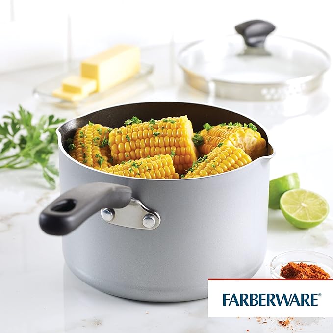 Farberware Cookstart DiamondMax Nonstick Straining Saucepan Dishwasher Safe 3 Quart Silver
