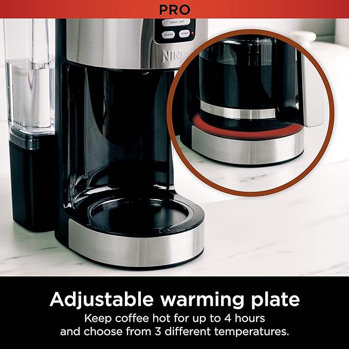 Ninja 14 Cup  Programmable Coffee Maker XL Pro with Permanent Filter 2 Brew Styles Classic &amp Rich 4 Programs Small Batch Delay Brew Freshness Timer &amp Keep Warm Stainless Steel DCM201