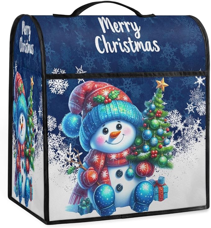 Kitchen Aid Mixer Cover Christmas Tree Snowman Hat Stand Mixer Cover Compatible with 6-8 Quarts Stand Mixers Dust Covers with Zipper Pocket Foldable Washable Kitchen Aid Organizer Bag