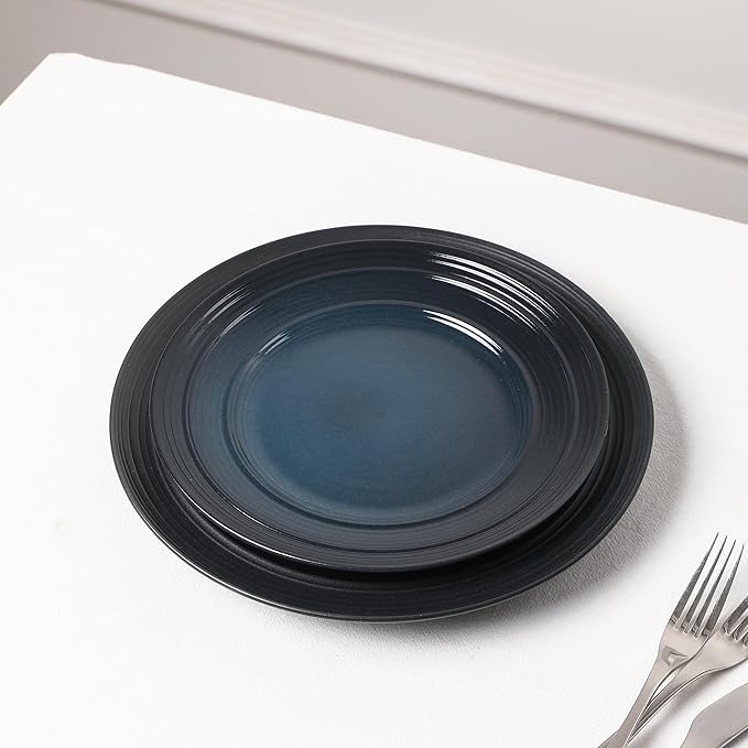 Earth &amp Clay Celeste 24-Piece Dinnerware Set Stoneware Plates and Bowls Set Includes Dinner and Salad Plates Cereal Bowls Dishwasher and Microwave Safe Dishes for 8 Blue