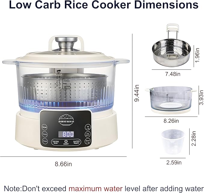 Low Carb Rice Cooker3L Multifunction Low Sugar Rice Cooker SmallReservable &amp Timable4H Keep WarmCookingSimmeringStewingSteaming All In OneIdeal for Small FamilieApartment(3LBeige)