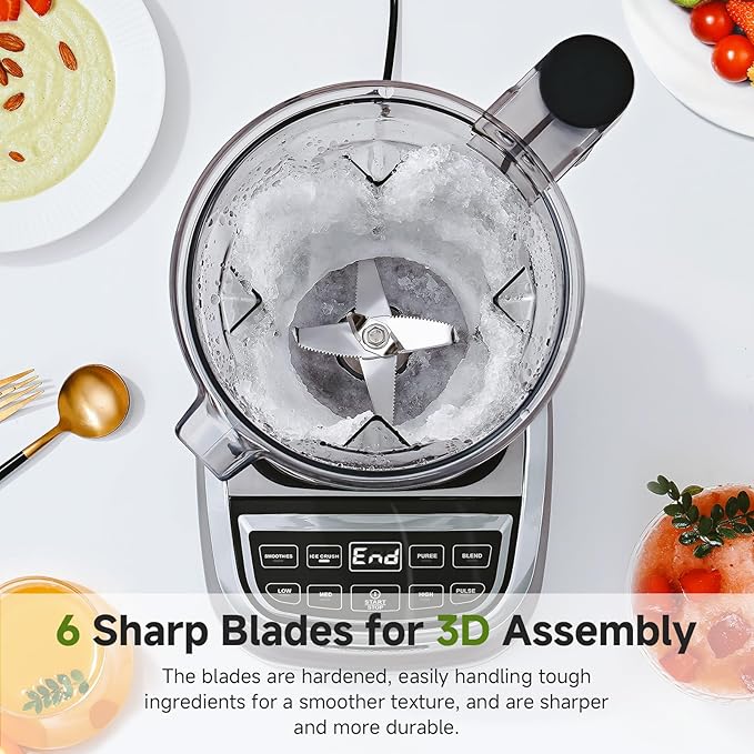 AMZCHEF Professional Blender for Smoothies4 Functions1800W Smoothie Blender63 Oz Pitcher/20-Oz To-go CupIce and Frozen FruitSelf-CleaningHigh SpeedGrey