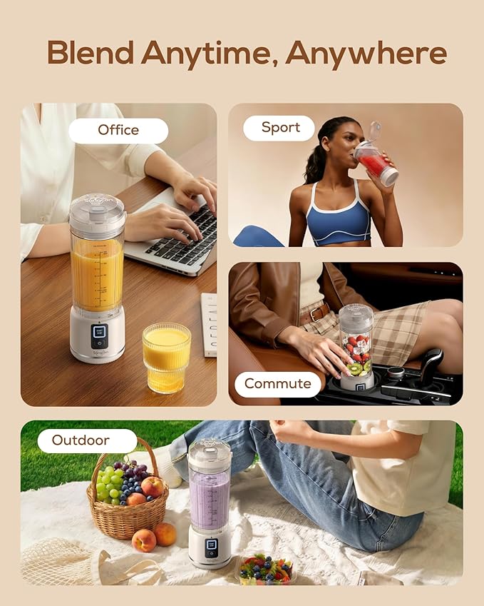 Sangcon Personal Portable Blender for Shakes &amp Smoothies 6000mAh Cordless USB-C Rechargeable Blender with 2 Blend Modes Leakproof Travel Lid Dishwasher Safe Ideal for Gym Office Kitchen BPA-F