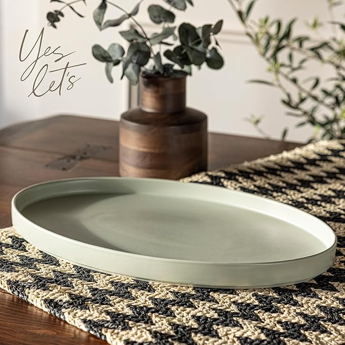over&ampback Stackable Stoneware Serving Platter - Elegant 1-Piece Oval Serving Platter to Complete Your Kitchen Set - Perfect for Appetizers Desserts and More - 16 L x 11 W - Semi-Matte Sage