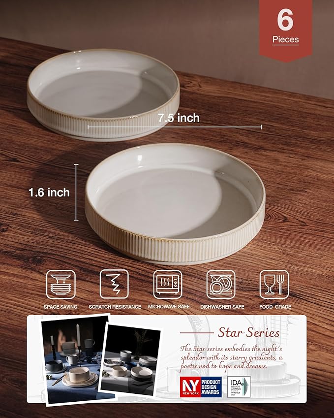 Famiware Star Dinnerware Set with Plates and Bowls Service for 6 (24-Piece) Stoneware Kitchen Dishes Dinner Sets - Cappuccino White